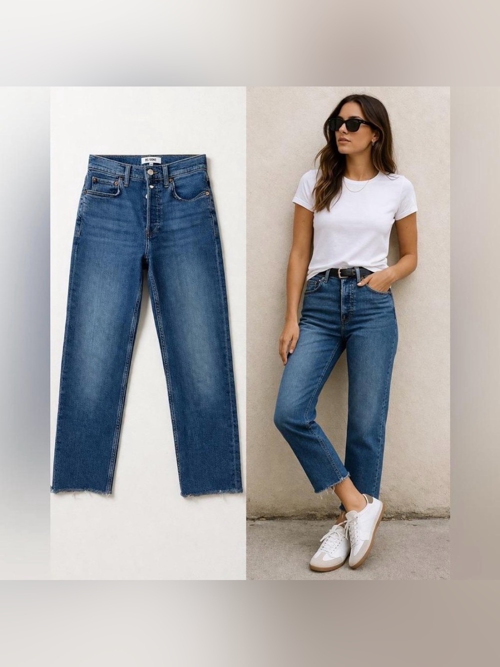 Re/Done Dark Blue High-Rise Straight Jeans 70s Stone Pipe Button Fly Size 27